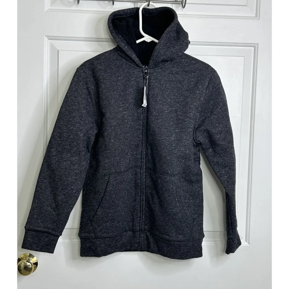 The Children's Place‎ Sherpa Lined Zip Up Hoodie Black Marl Boys XXL 16 NEW